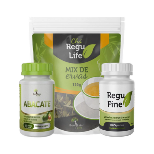 COMBO REGU FINE + CHÁ REGU LIFE + ÓLEO DE ABACATE (Emagrecimento + Detox)